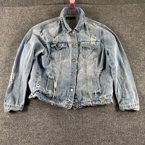 Forever 21 Blue Distressed Jean Jacket Womans Size M Medium